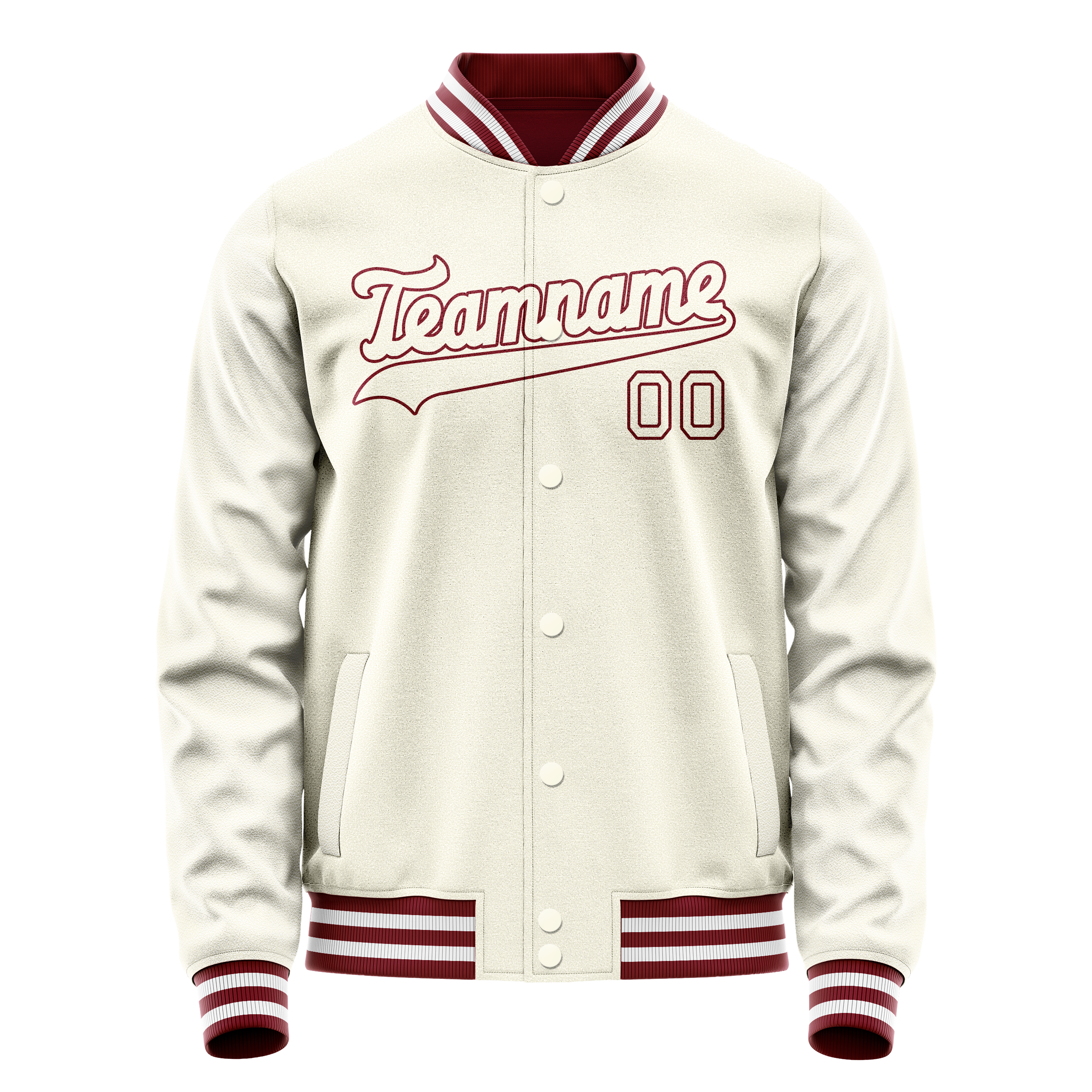 Custom Cream Crimson Solid Color Varsity Letterman Jacket JA02240617JC114