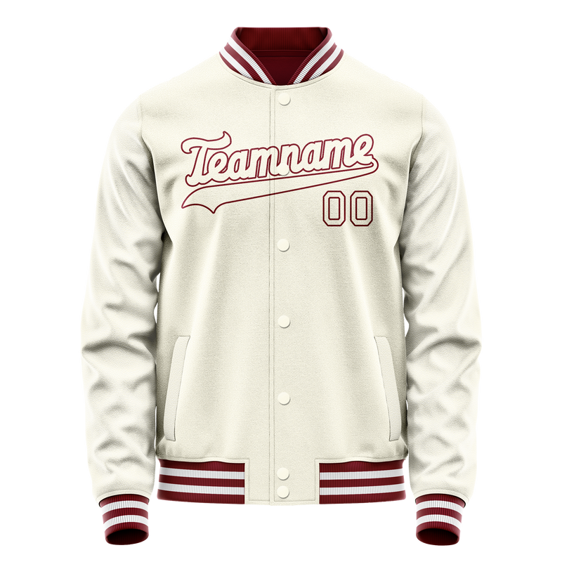 Custom Cream Crimson Solid Color Varsity Letterman Jacket JA02240617JC114