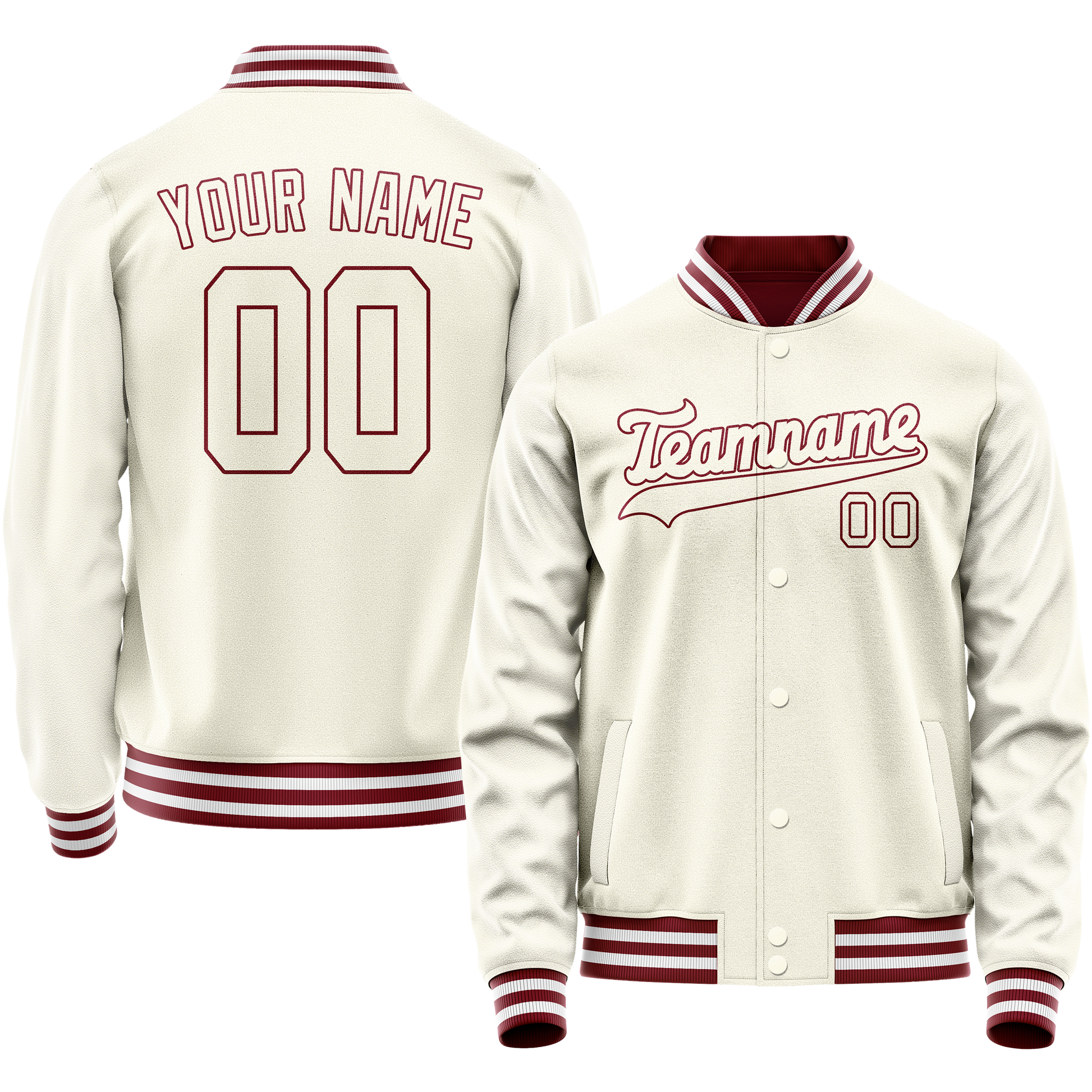 Custom Cream Crimson Solid Color Varsity Letterman Jacket JA02240617JC114
