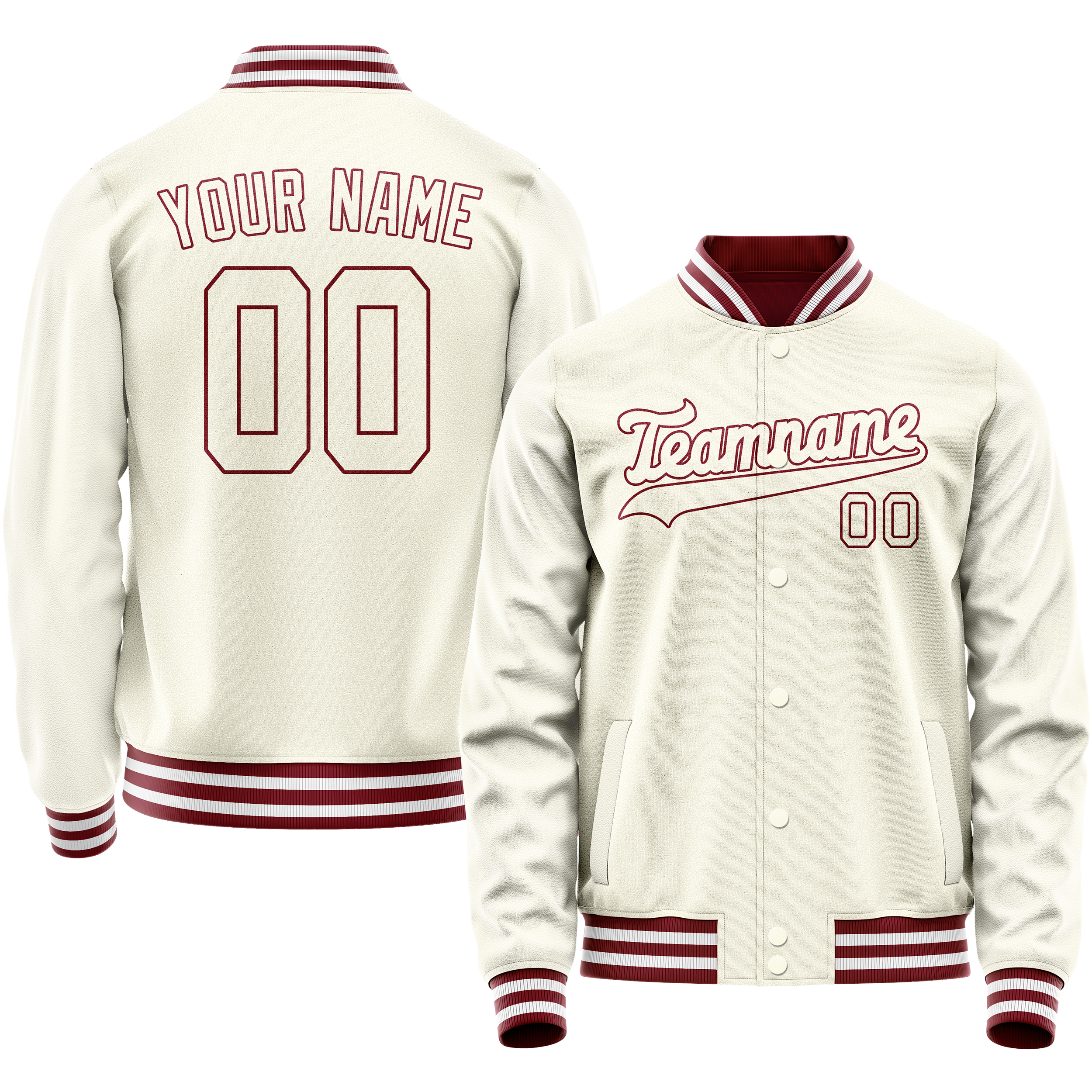 Custom Cream Crimson Solid Color Varsity Letterman Jacket JA02240617JC114