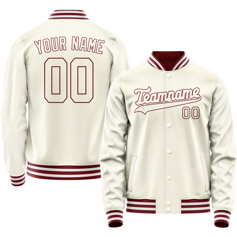 Custom Cream Crimson Solid Color Varsity Letterman Jacket JA02240617JC114
