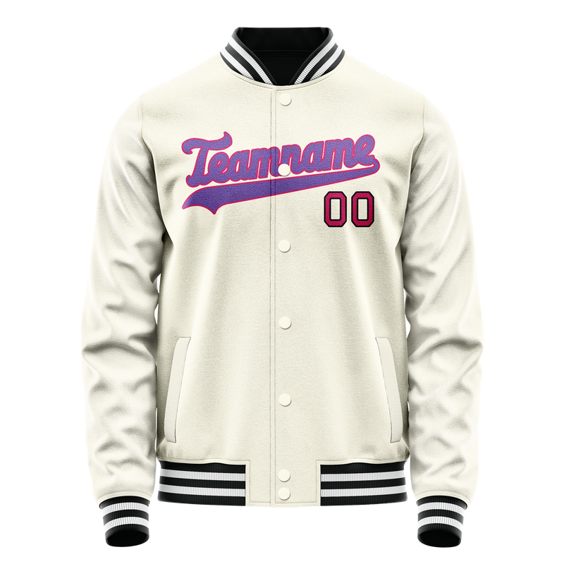 Custom Cream Purple Solid Color Varsity Letterman Jacket JA02240617JC104
