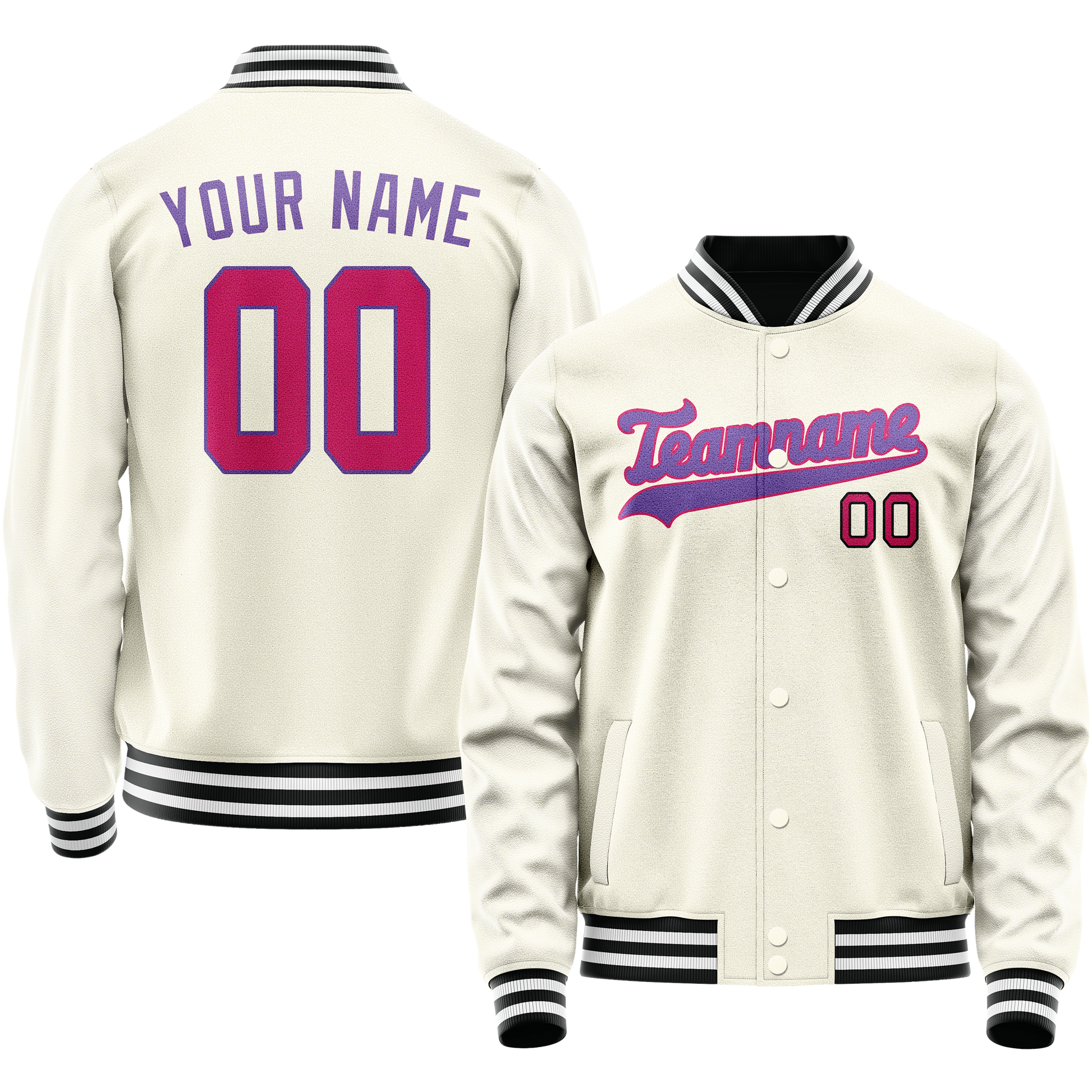 Custom Cream Purple Solid Color Varsity Letterman Jacket JA02240617JC104