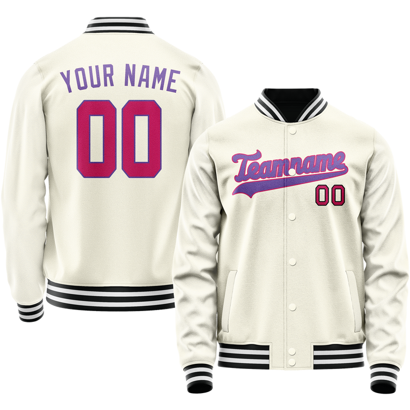Custom Cream Purple Solid Color Varsity Letterman Jacket JA02240617JC104