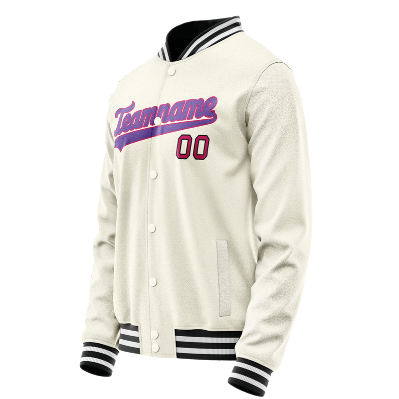 Custom Cream Purple Solid Color Varsity Letterman Jacket JA02240617JC104