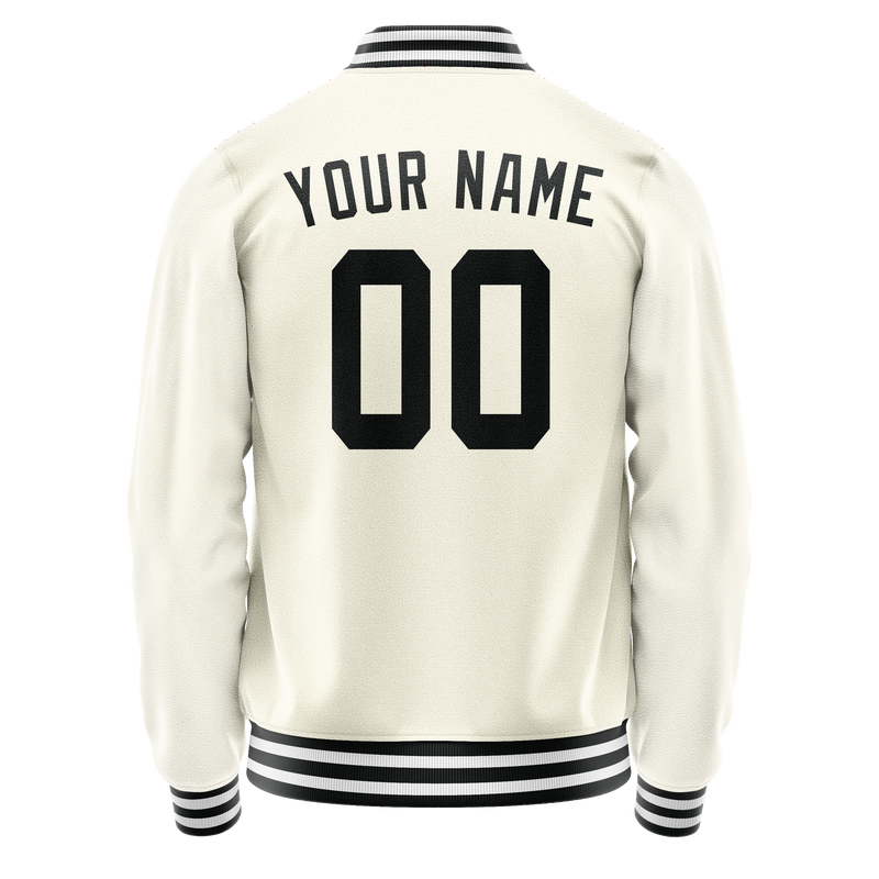 Custom Cream Black Solid Color Varsity Letterman Jacket JA02240617JC111