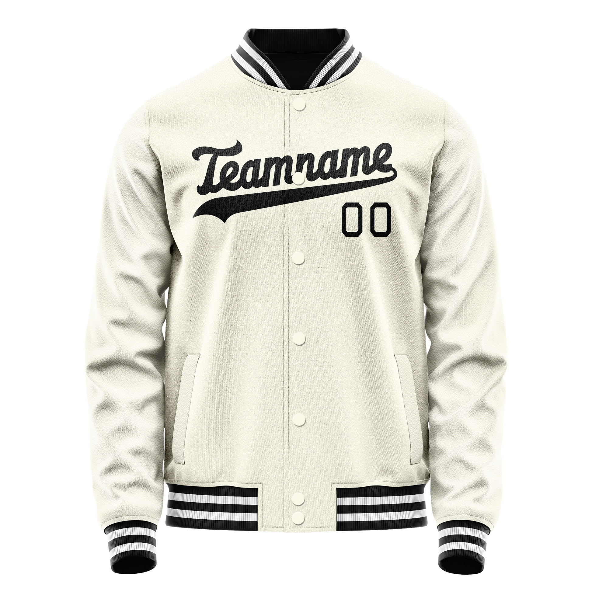 Custom Cream Black Solid Color Varsity Letterman Jacket JA02240617JC111
