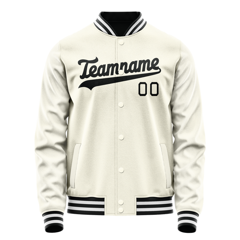 Custom Cream Black Solid Color Varsity Letterman Jacket JA02240617JC111