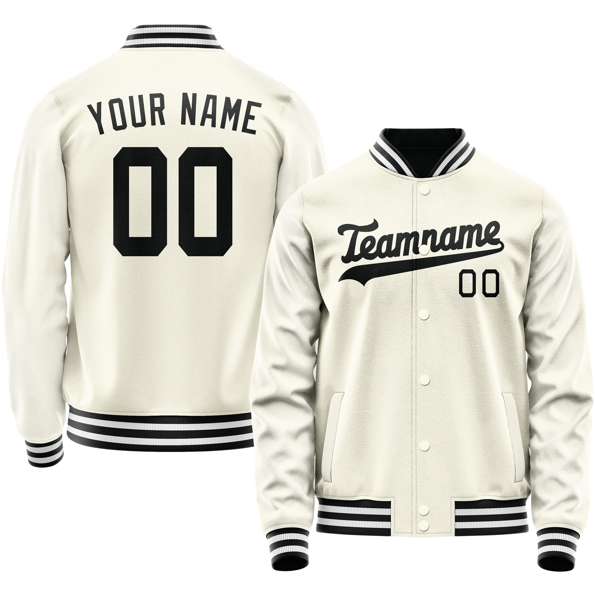 Custom Cream Black Solid Color Varsity Letterman Jacket JA02240617JC111