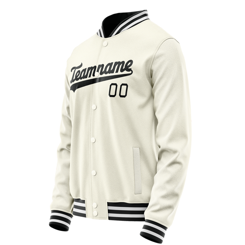 Custom Cream Black Solid Color Varsity Letterman Jacket JA02240617JC111