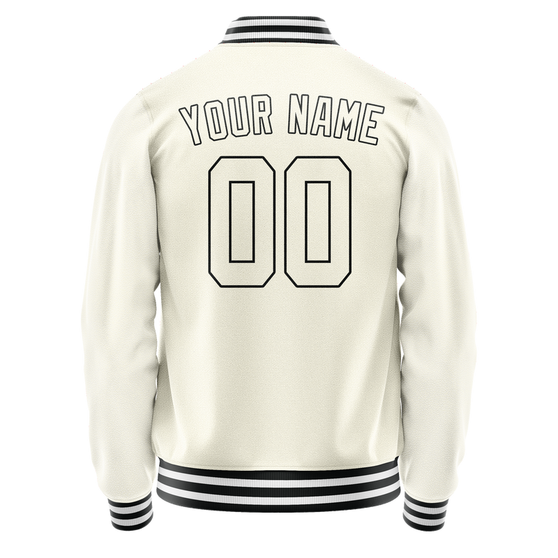 Custom Cream Black Solid Color Varsity Letterman Jacket JA02240617JC112