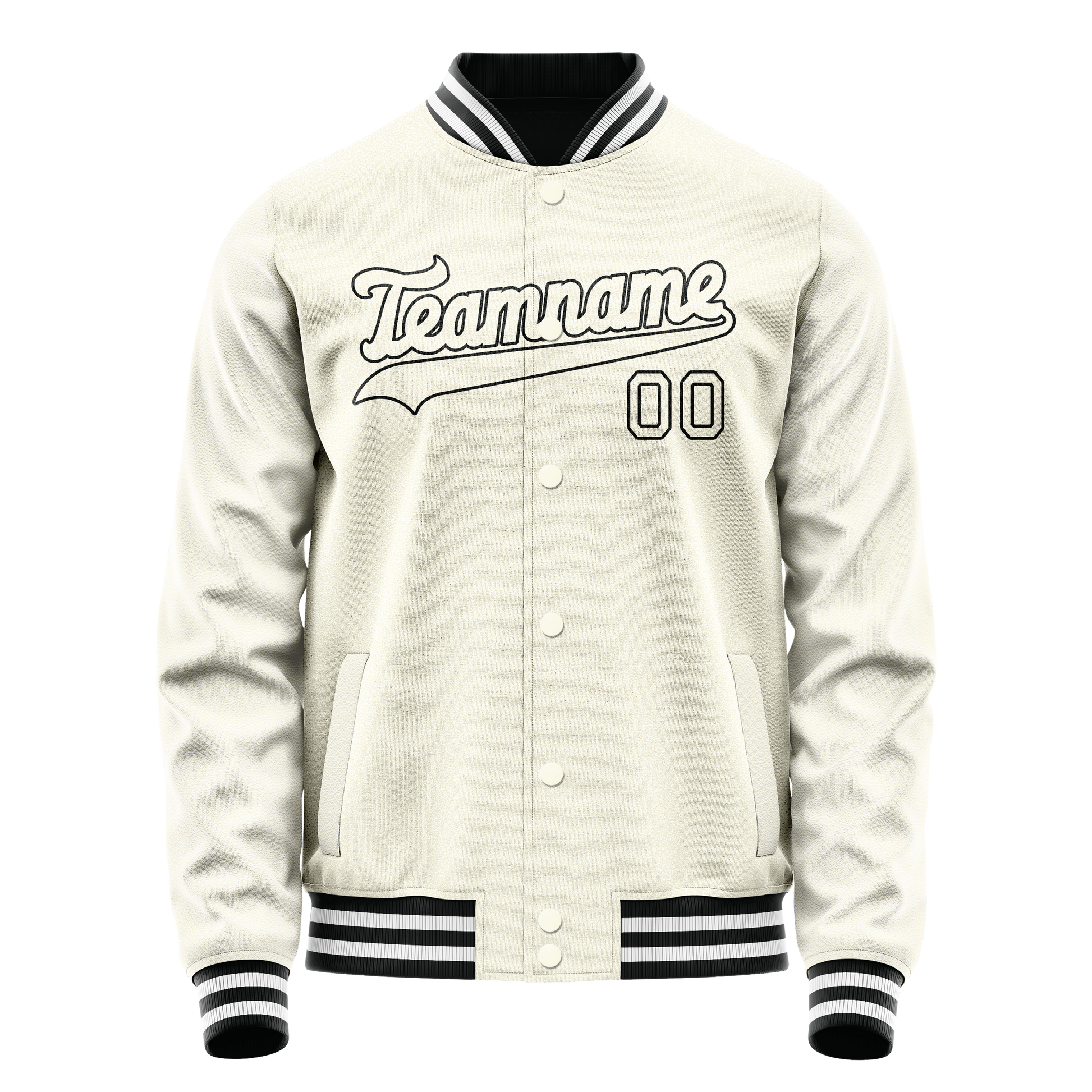 Custom Cream Black Solid Color Varsity Letterman Jacket JA02240617JC112