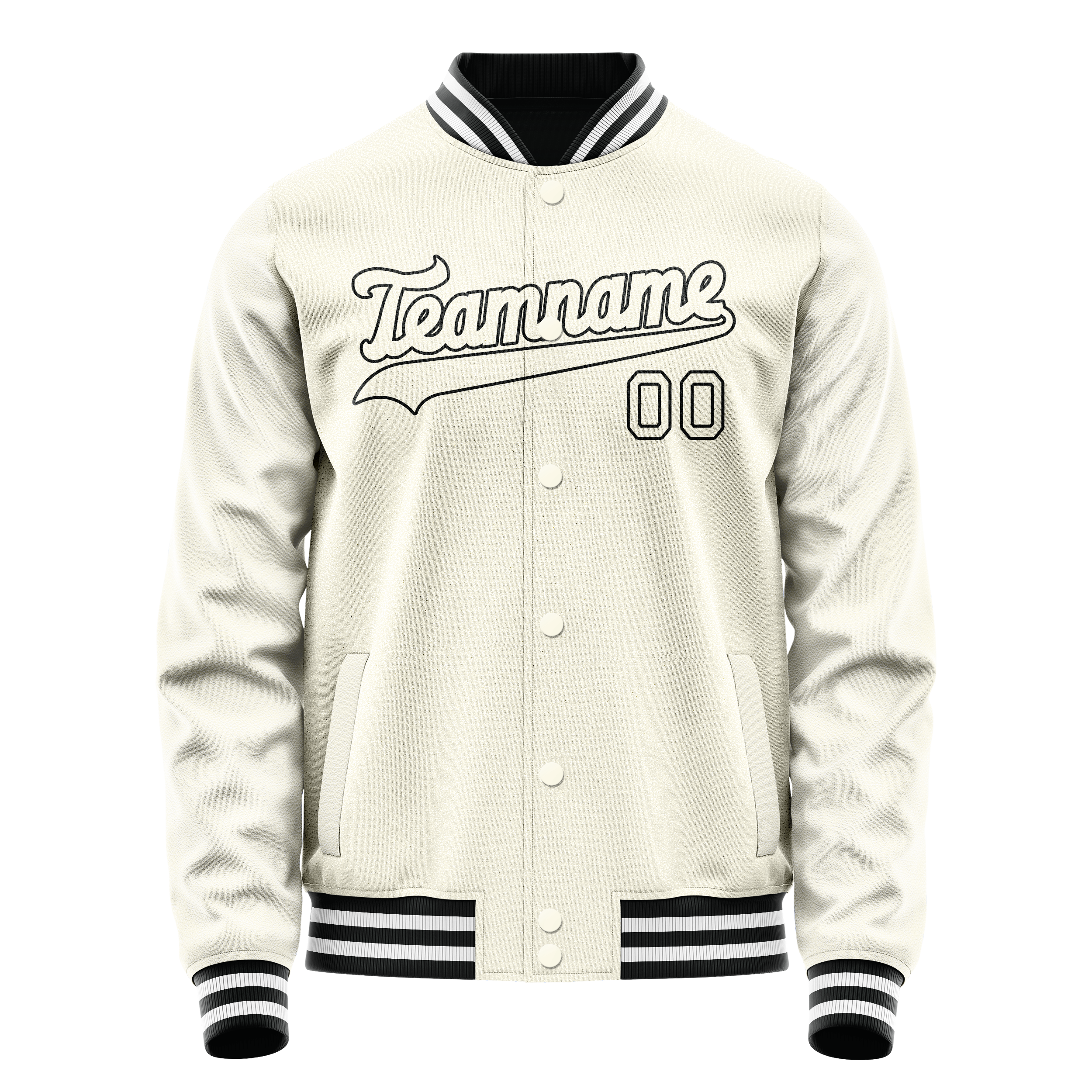Custom Cream Black Solid Color Varsity Letterman Jacket JA02240617JC112