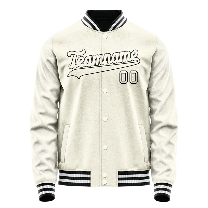 Custom Cream Black Solid Color Varsity Letterman Jacket JA02240617JC112
