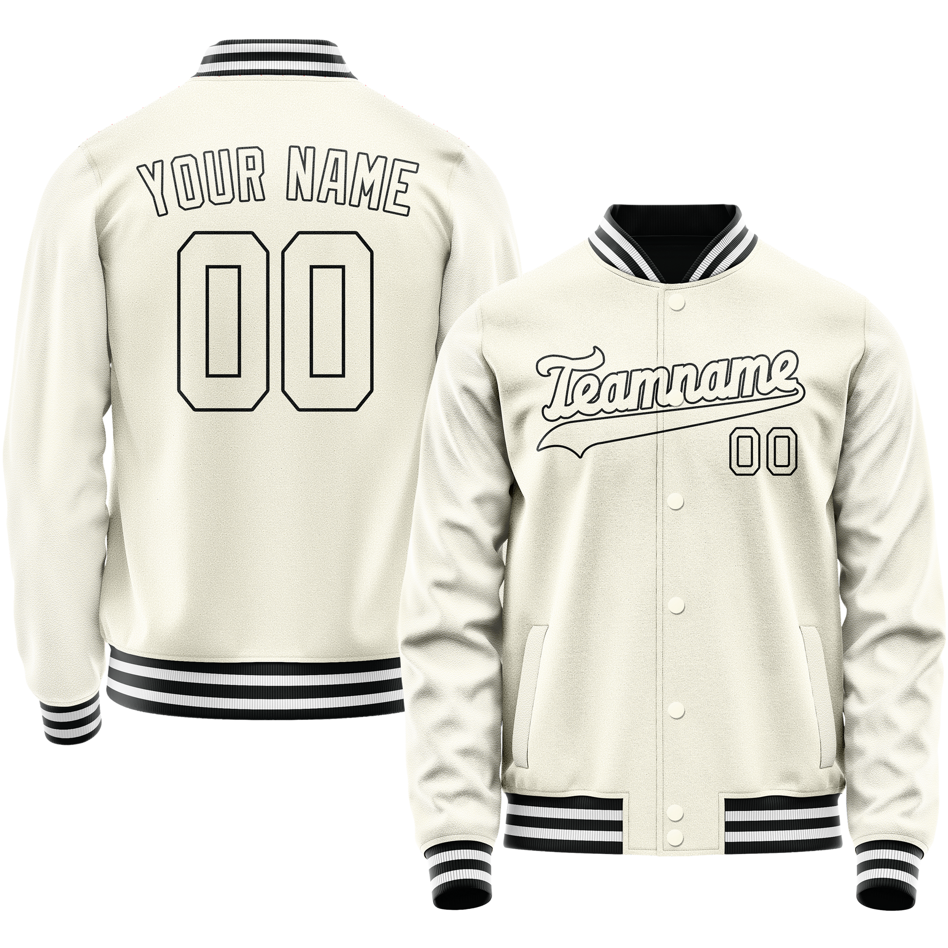 Custom Cream Black Solid Color Varsity Letterman Jacket JA02240617JC112