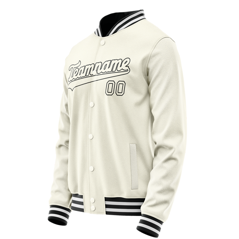 Custom Cream Black Solid Color Varsity Letterman Jacket JA02240617JC112