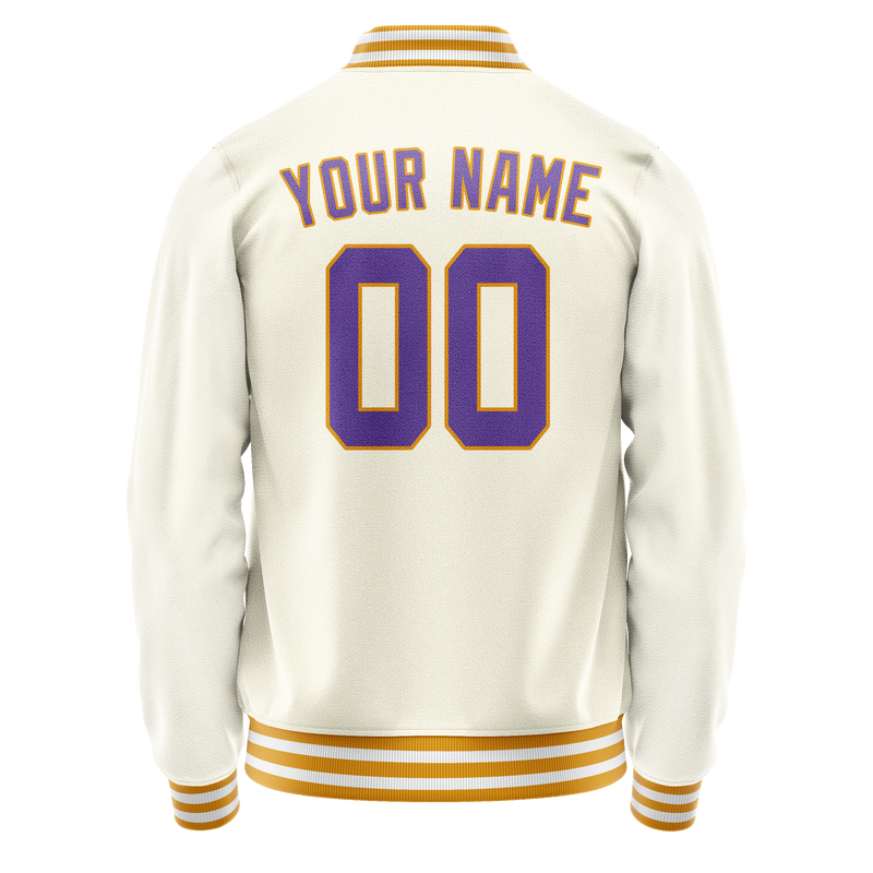 Custom Cream Purple Solid Color Varsity Letterman Jacket JA02240617JC117