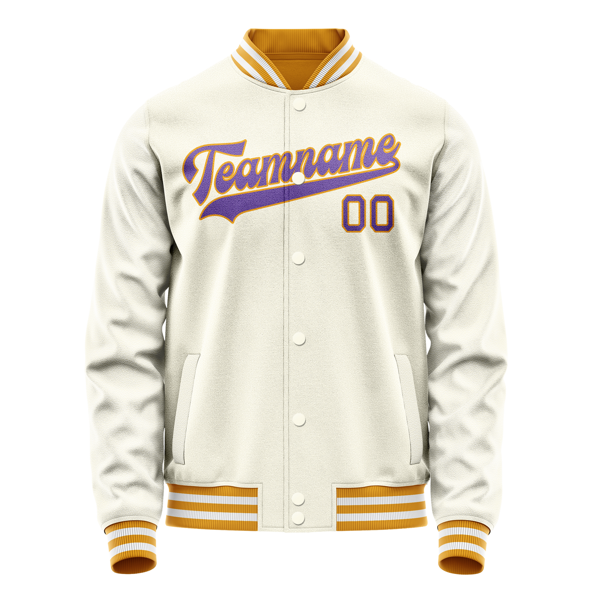 Custom Cream Purple Solid Color Varsity Letterman Jacket JA02240617JC117