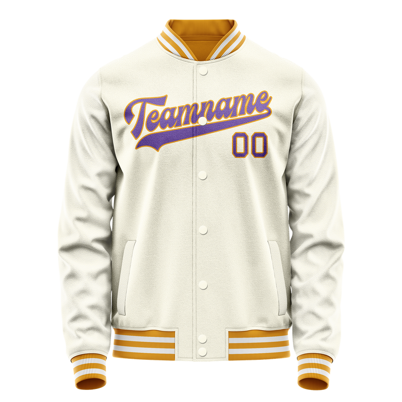 Custom Cream Purple Solid Color Varsity Letterman Jacket JA02240617JC117