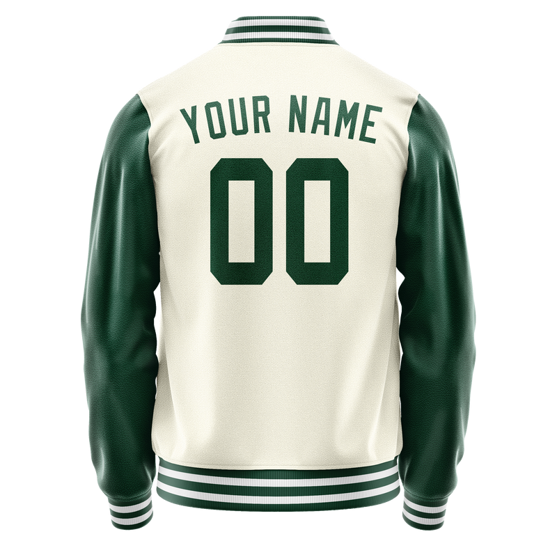 Custom Cream Kelly-Green Solid Color Varsity Letterman Jacket JA02240617JC097