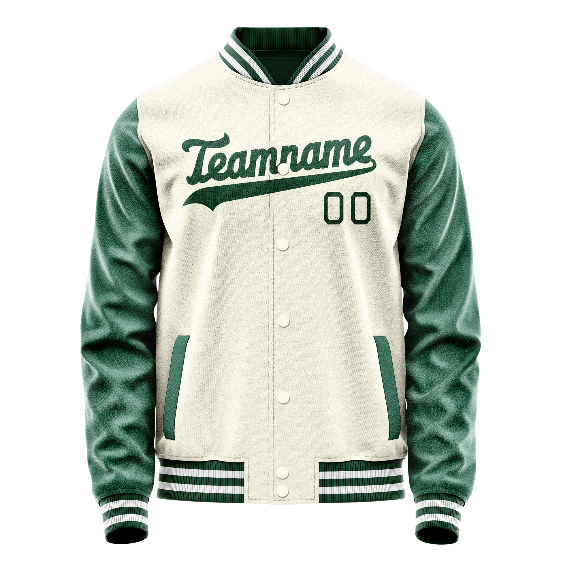 Custom Cream Kelly-Green Solid Color Varsity Letterman Jacket JA02240617JC097