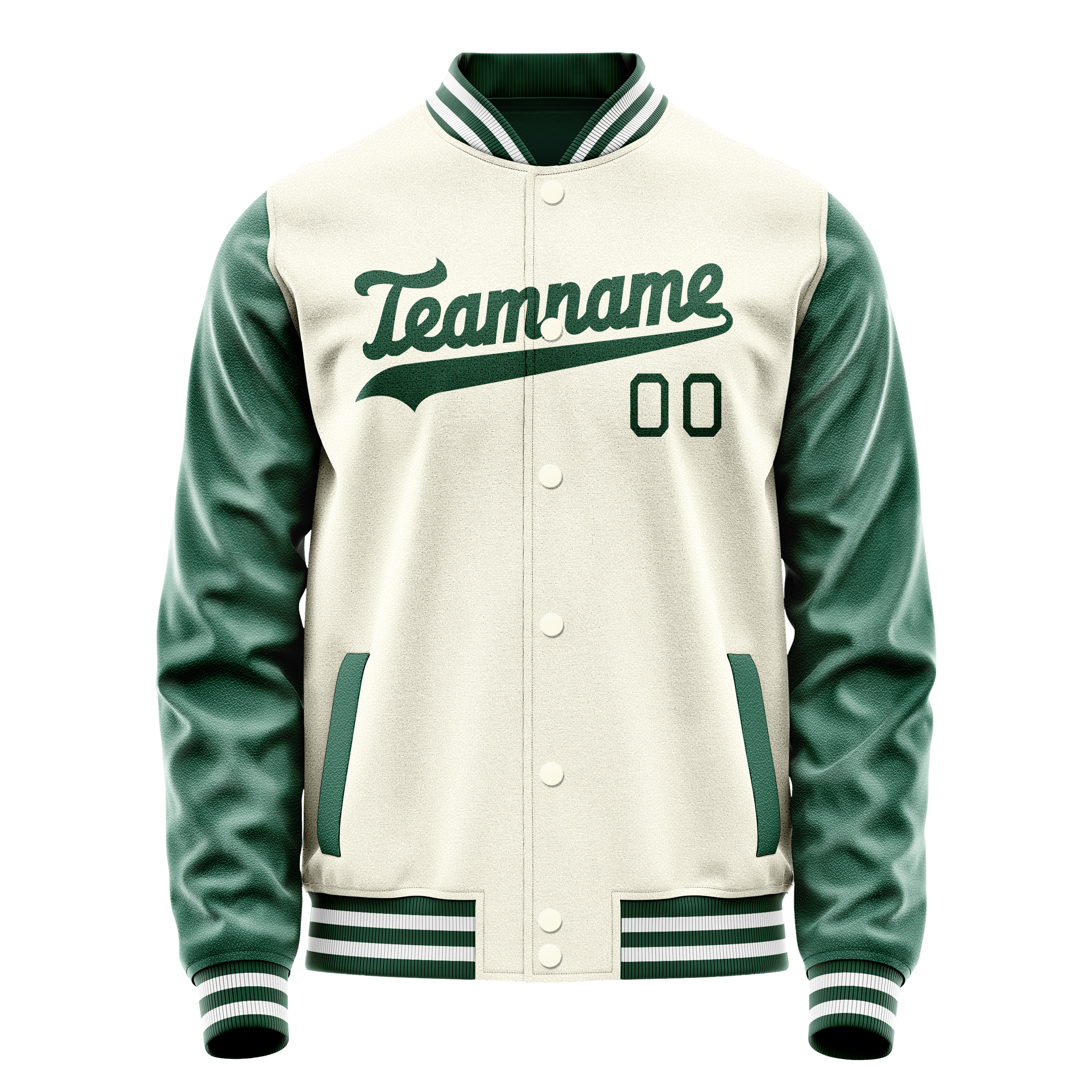 Custom Cream Kelly-Green Solid Color Varsity Letterman Jacket JA02240617JC097