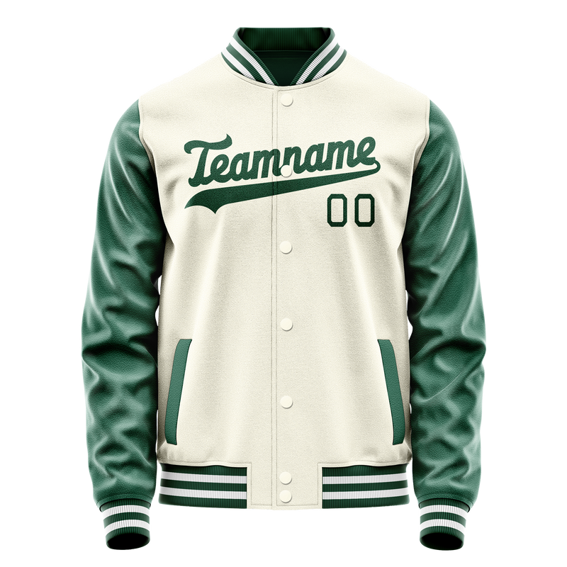 Custom Cream Kelly-Green Solid Color Varsity Letterman Jacket JA02240617JC097