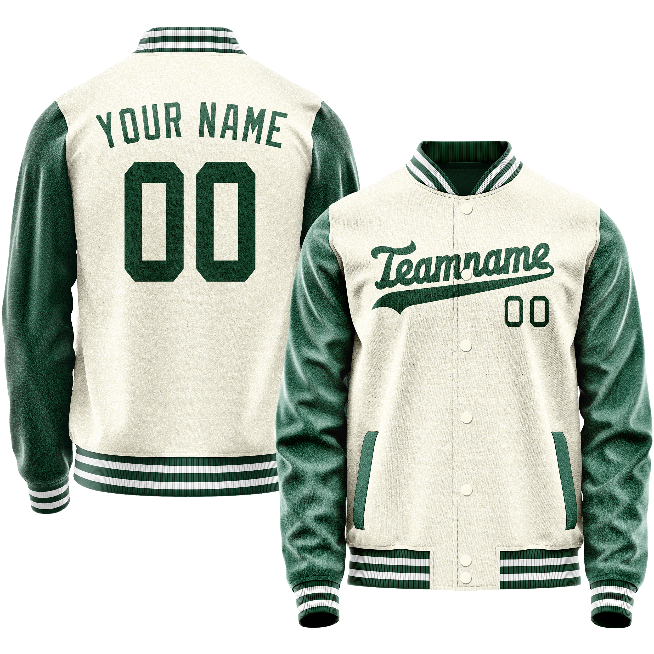 Custom Cream Kelly-Green Solid Color Varsity Letterman Jacket JA02240617JC097