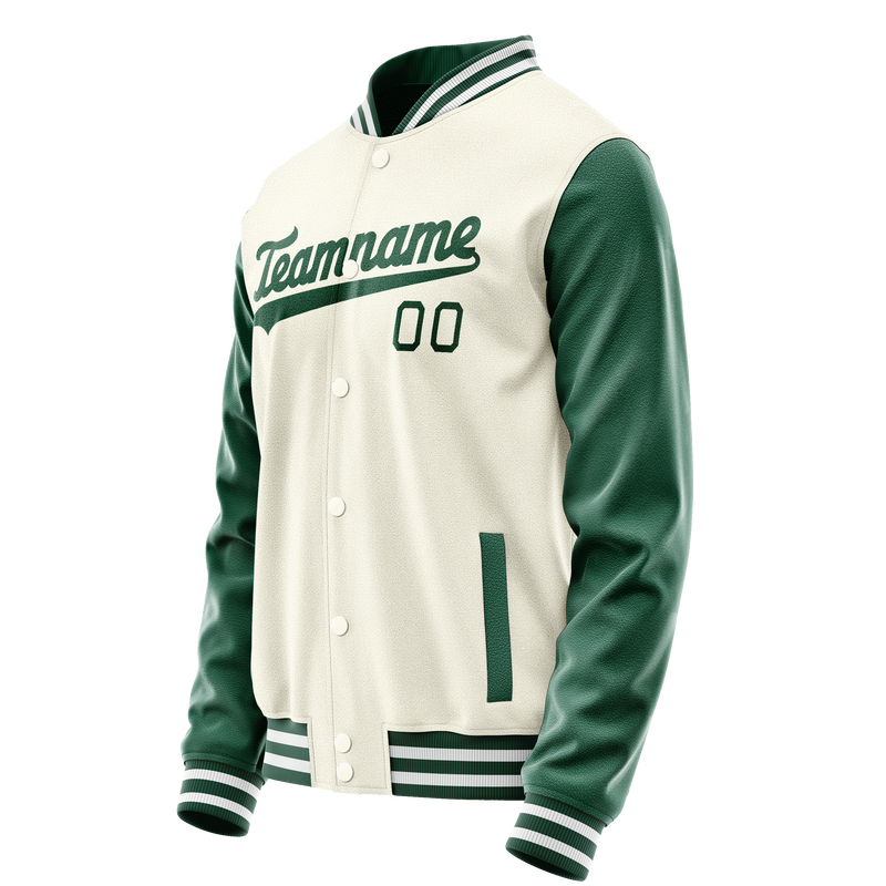 Custom Cream Kelly-Green Solid Color Varsity Letterman Jacket JA02240617JC097