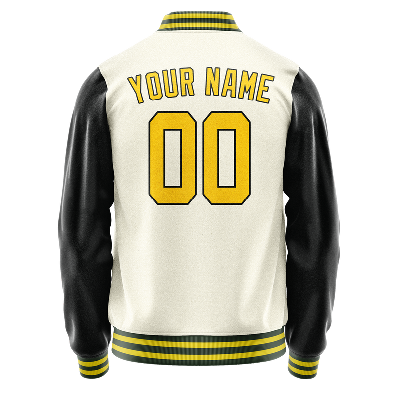 Custom Cream Black Solid Color Varsity Letterman Jacket JA02240617JC092