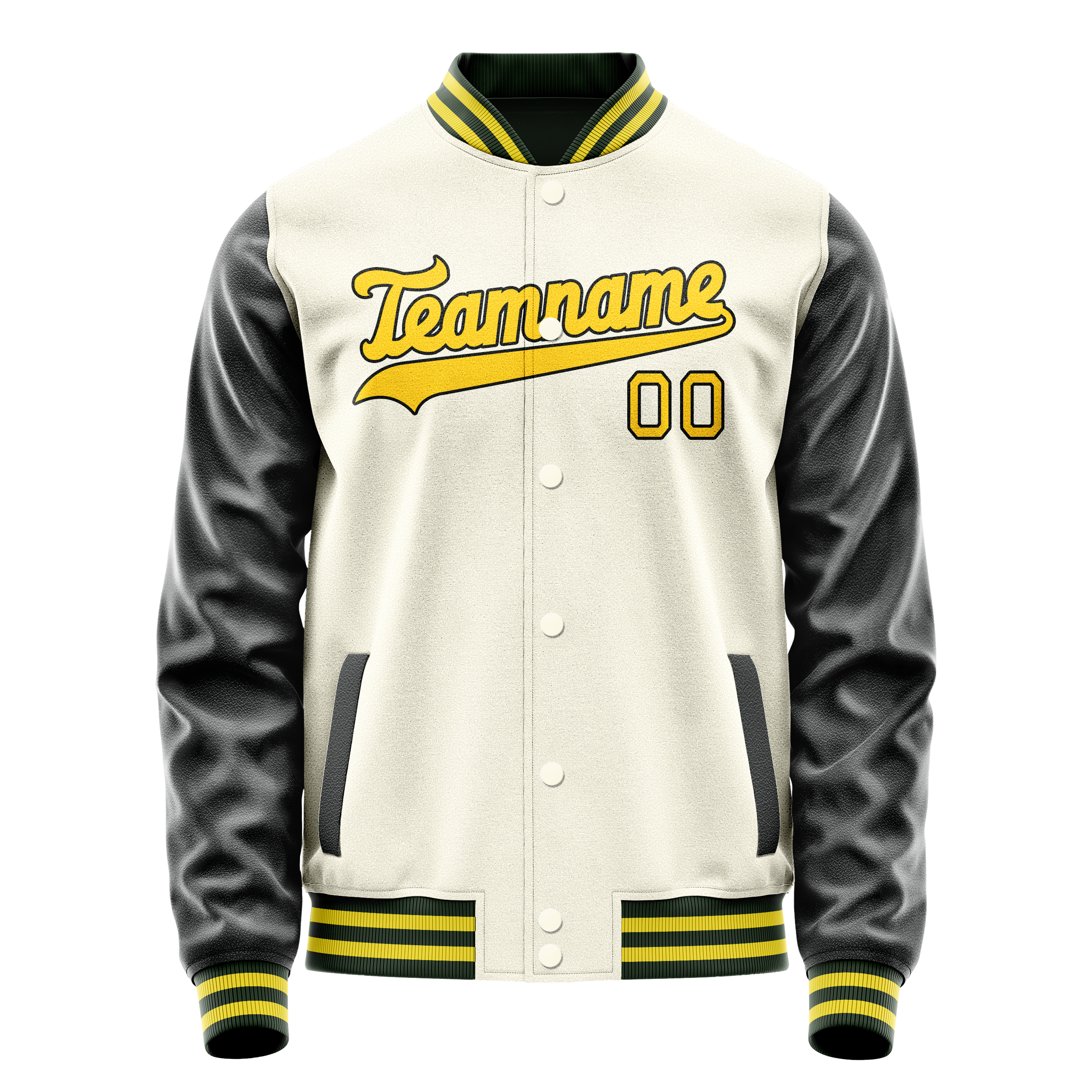 Custom Cream Black Solid Color Varsity Letterman Jacket JA02240617JC092