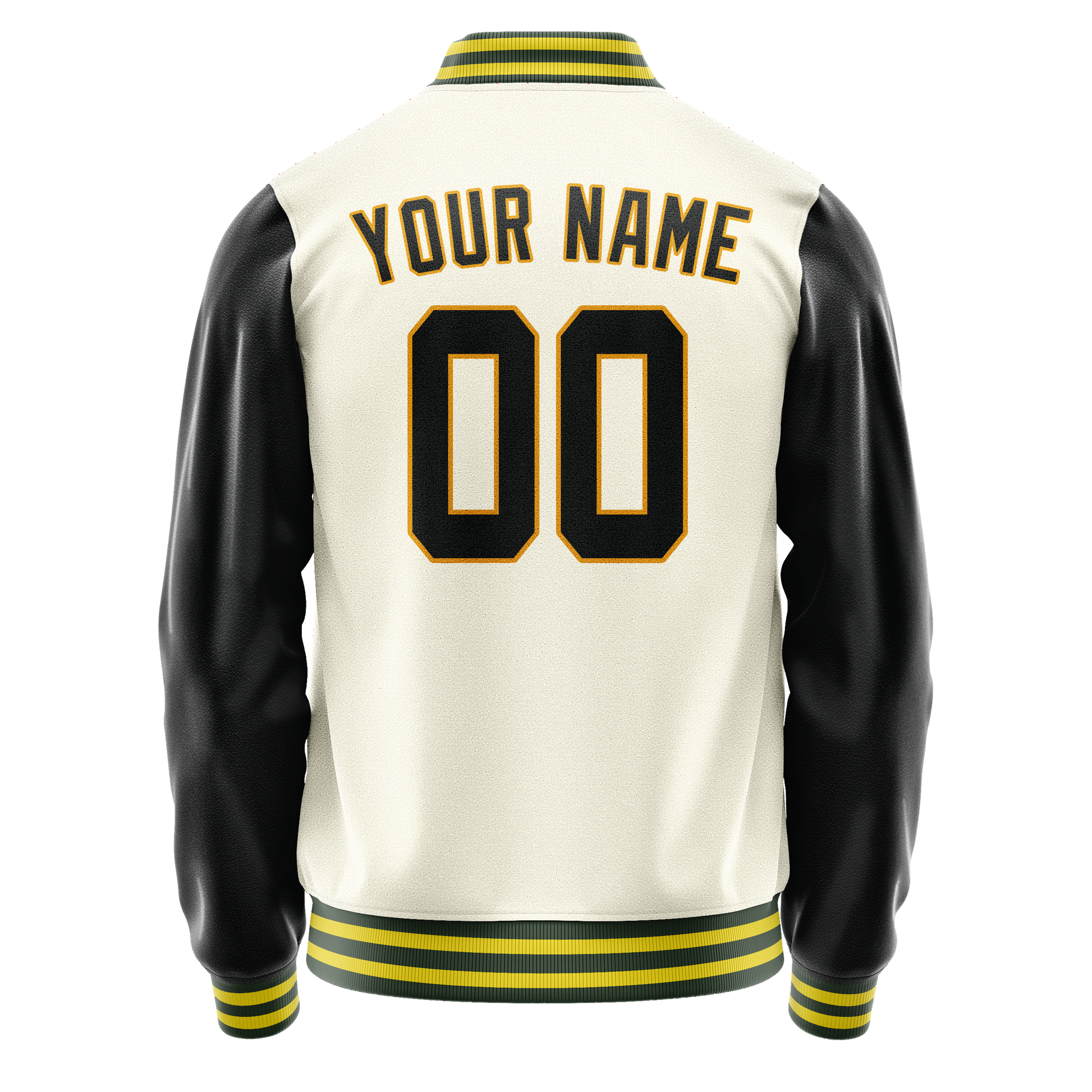 Custom Cream Black Solid Color Varsity Letterman Jacket JA02240617JC107