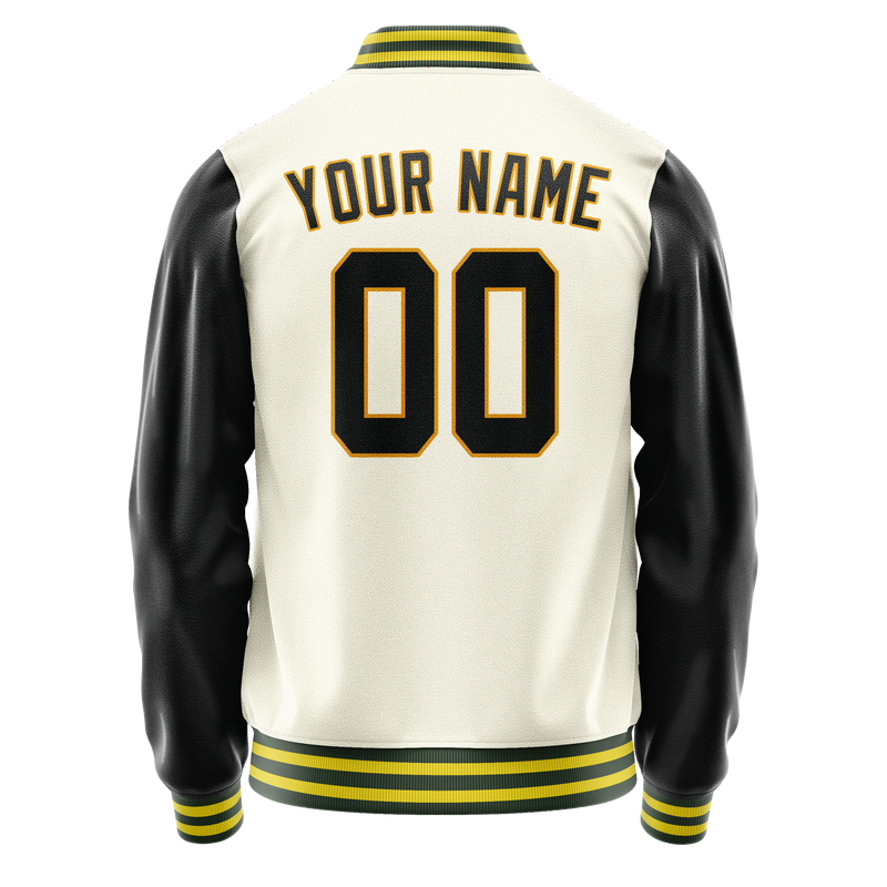 Custom Cream Black Solid Color Varsity Letterman Jacket JA02240617JC107