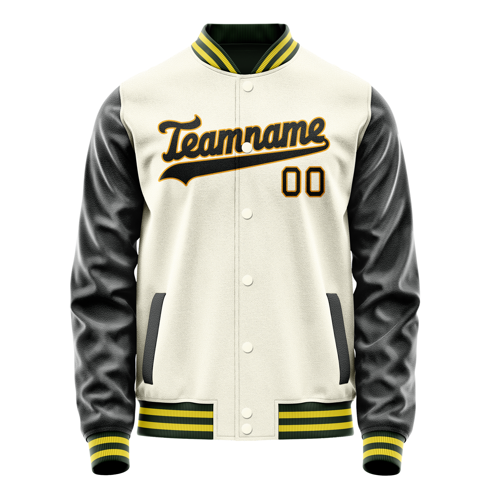 Custom Cream Black Solid Color Varsity Letterman Jacket JA02240617JC107