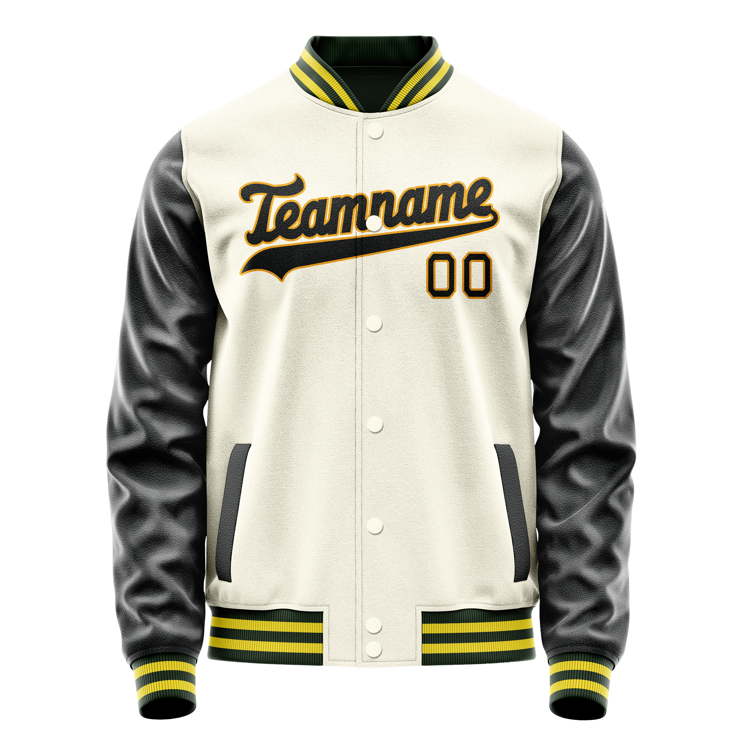 Custom Cream Black Solid Color Varsity Letterman Jacket JA02240617JC107