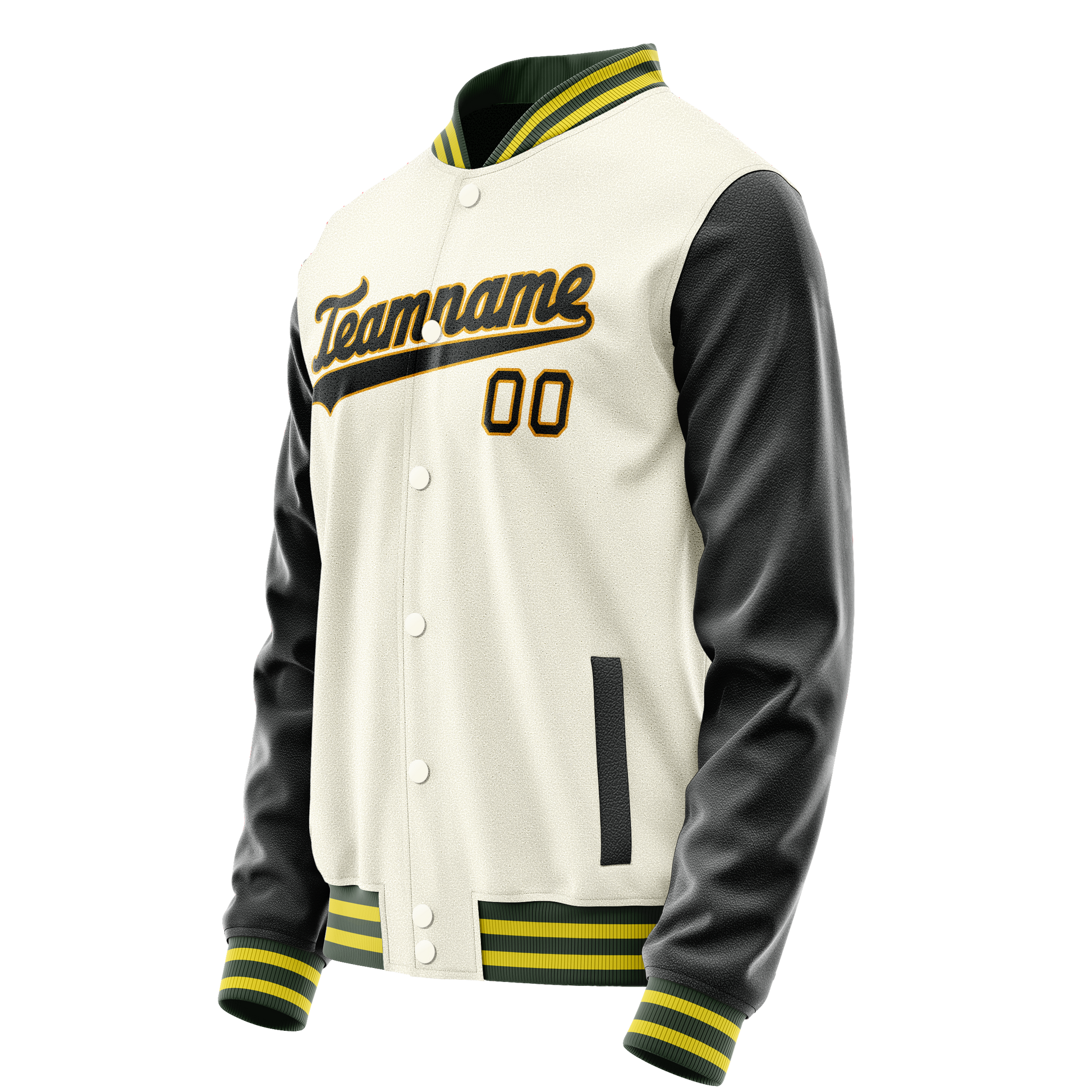 Custom Cream Black Solid Color Varsity Letterman Jacket JA02240617JC107