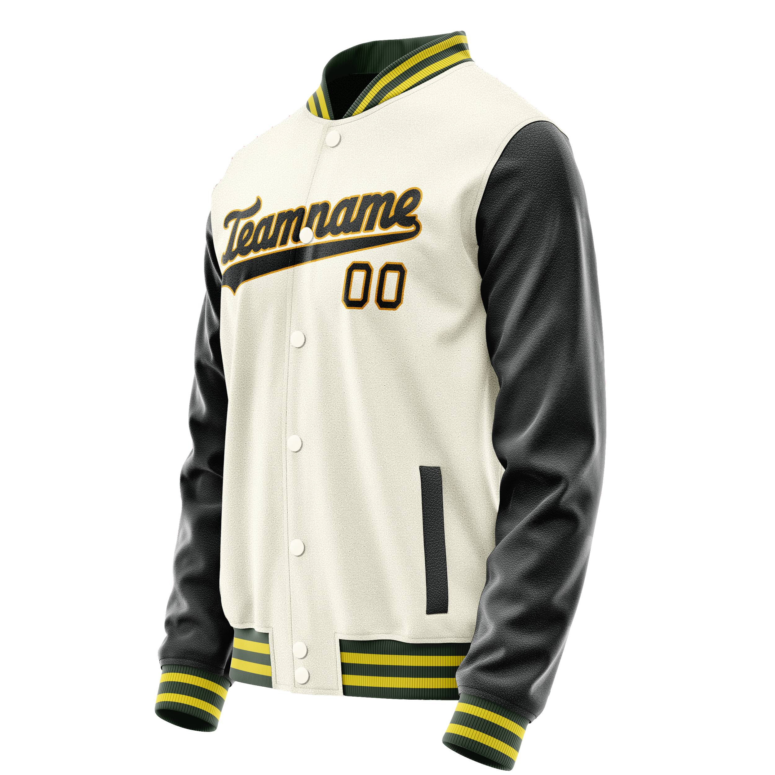 Custom Cream Black Solid Color Varsity Letterman Jacket JA02240617JC107
