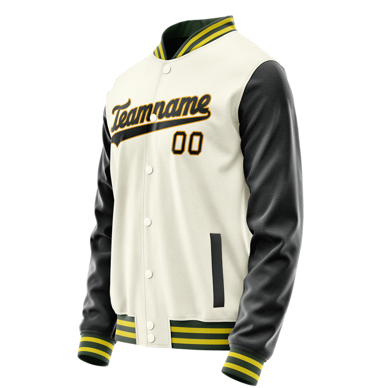 Custom Cream Black Solid Color Varsity Letterman Jacket JA02240617JC107