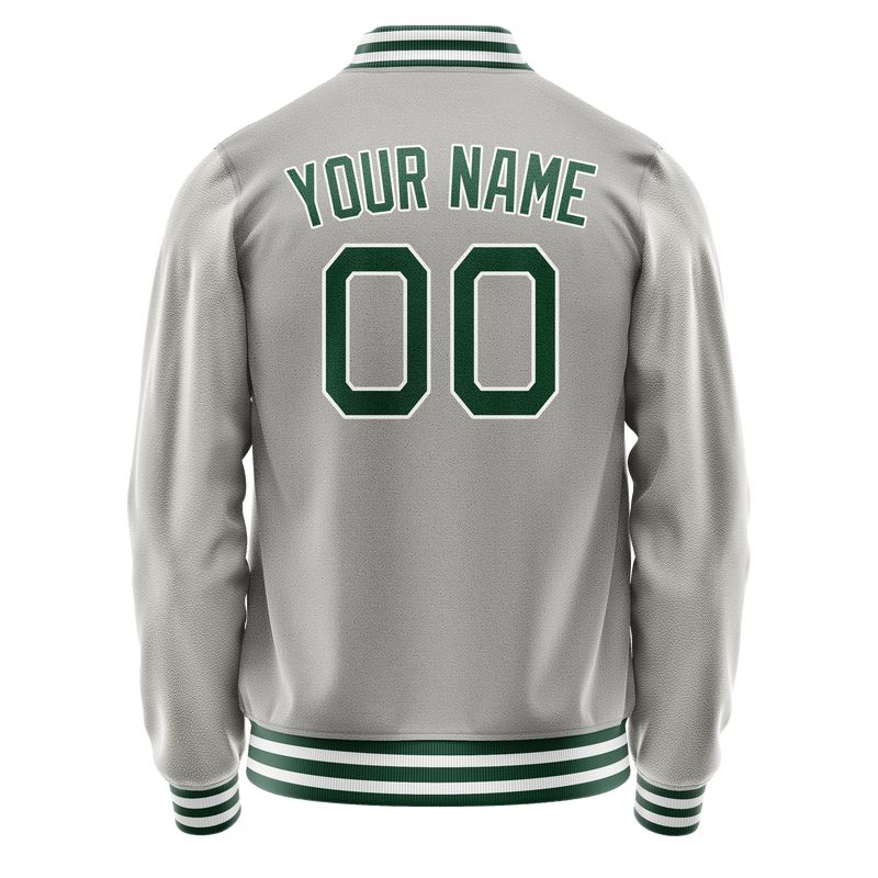 Custom Gray Kelly-Green Solid Color Varsity Letterman Jacket JA02240617YH150
