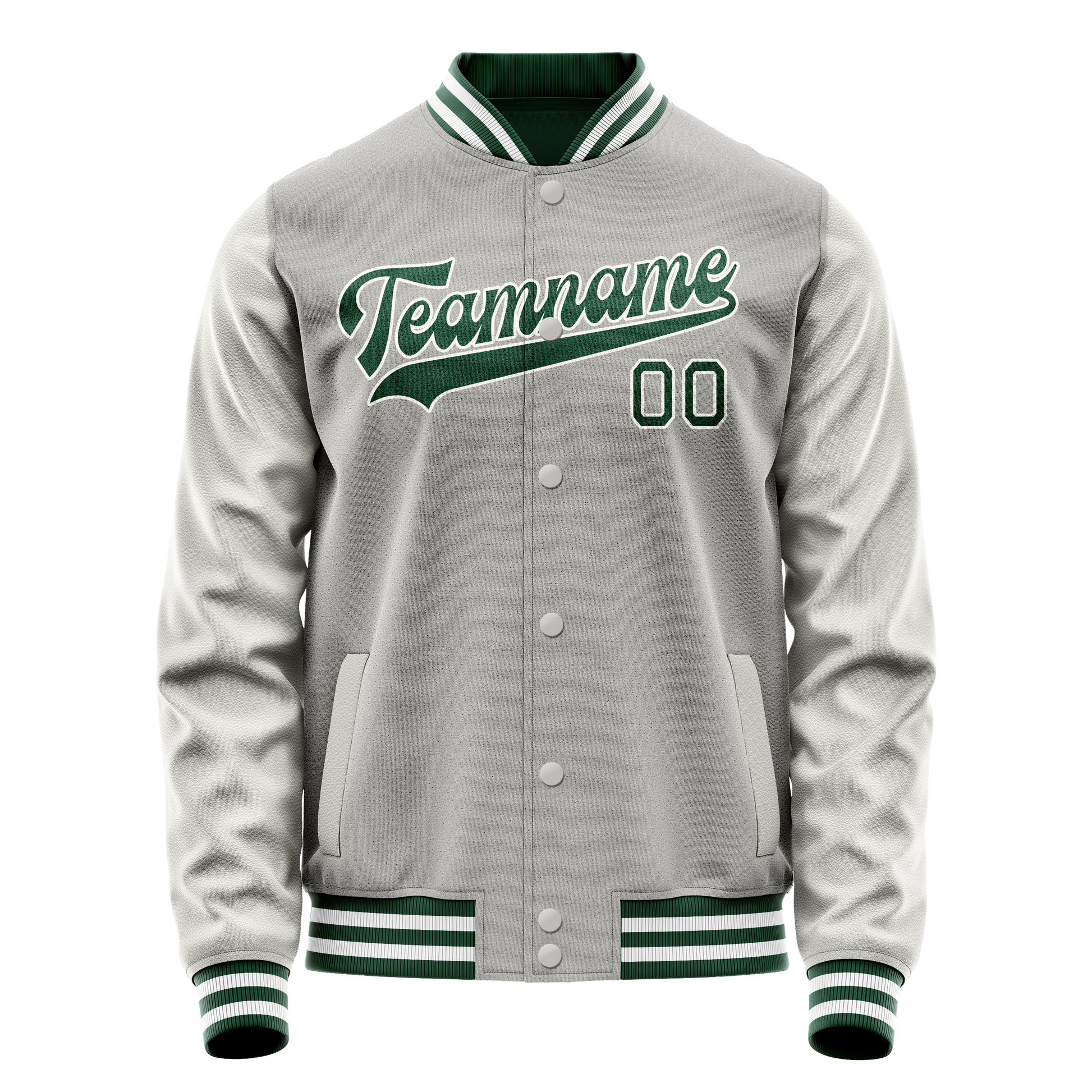 Custom Gray Kelly-Green Solid Color Varsity Letterman Jacket JA02240617YH150
