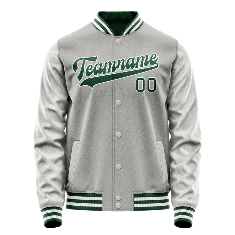 Custom Gray Kelly-Green Solid Color Varsity Letterman Jacket JA02240617YH150
