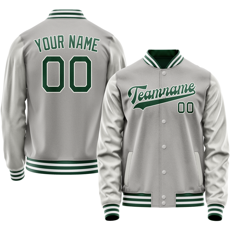 Custom Gray Kelly-Green Solid Color Varsity Letterman Jacket JA02240617YH150