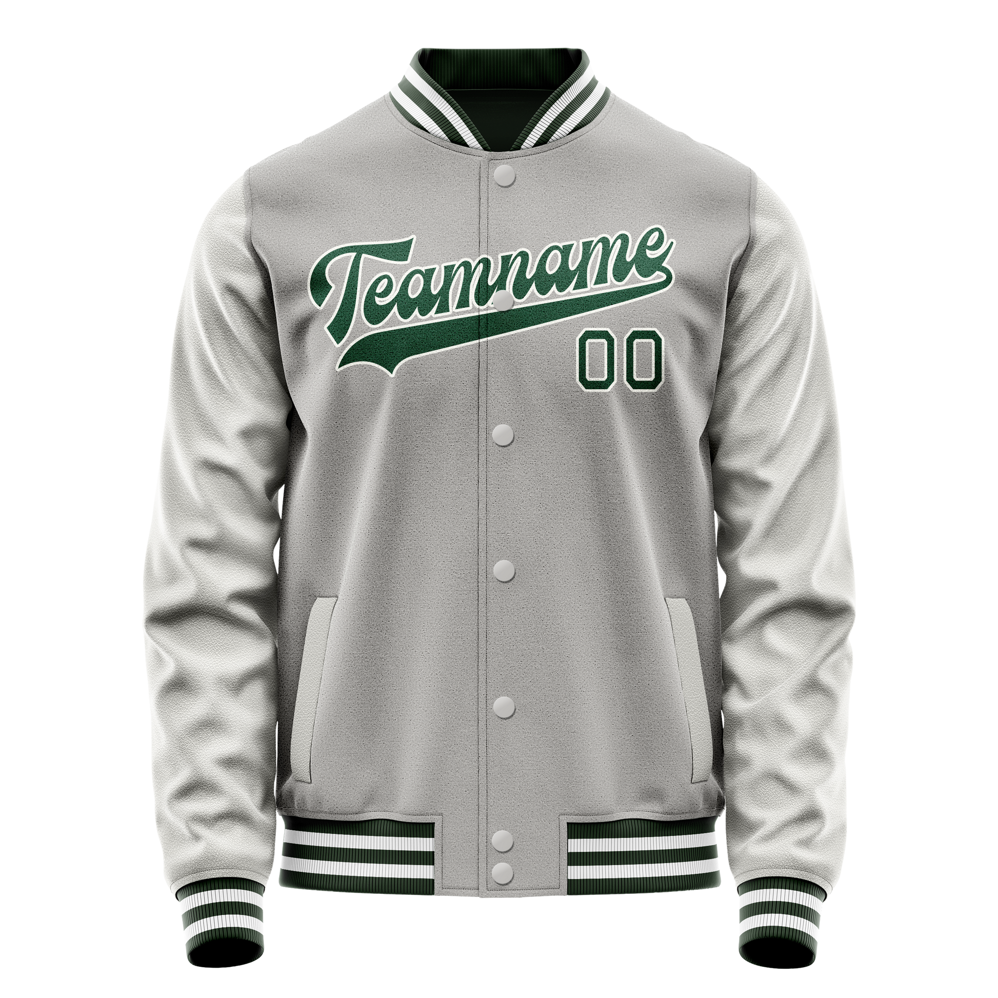 Custom Gray Kelly-Green Solid Color Varsity Letterman Jacket JA02240617YH162
