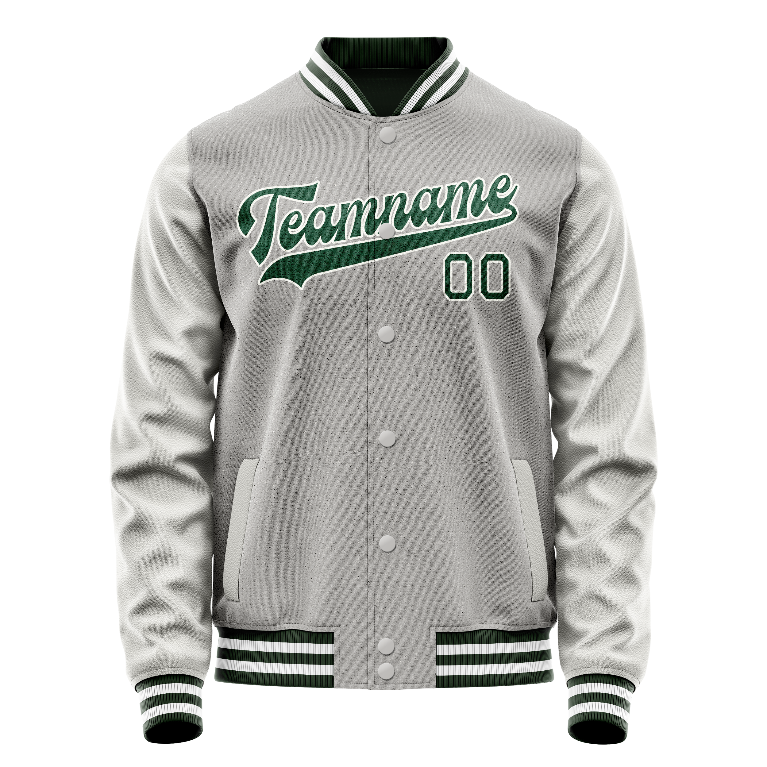 Custom Gray Kelly-Green Solid Color Varsity Letterman Jacket JA02240617YH162