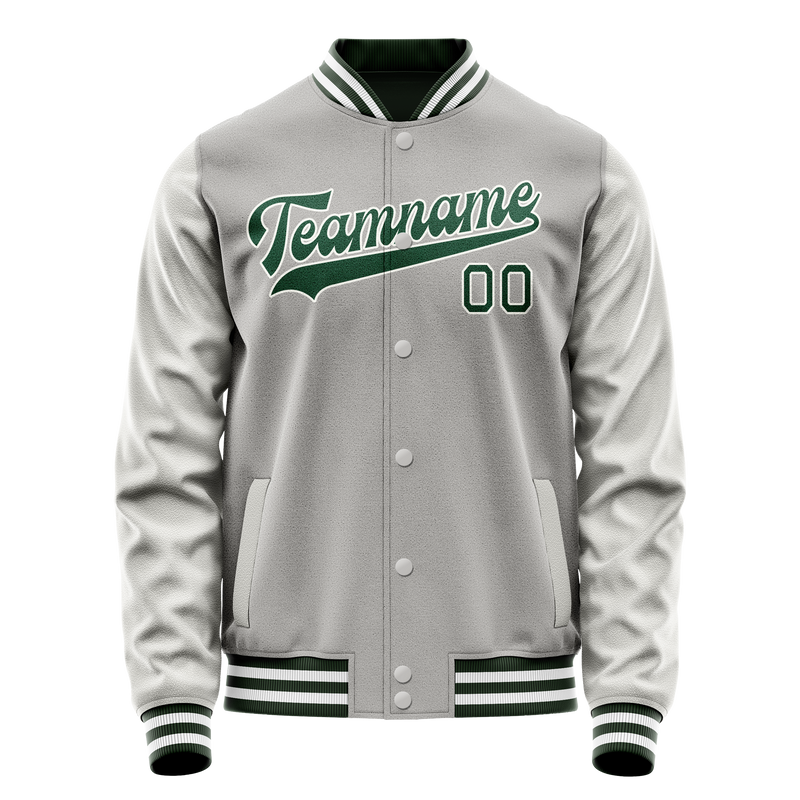 Custom Gray Kelly-Green Solid Color Varsity Letterman Jacket JA02240617YH162