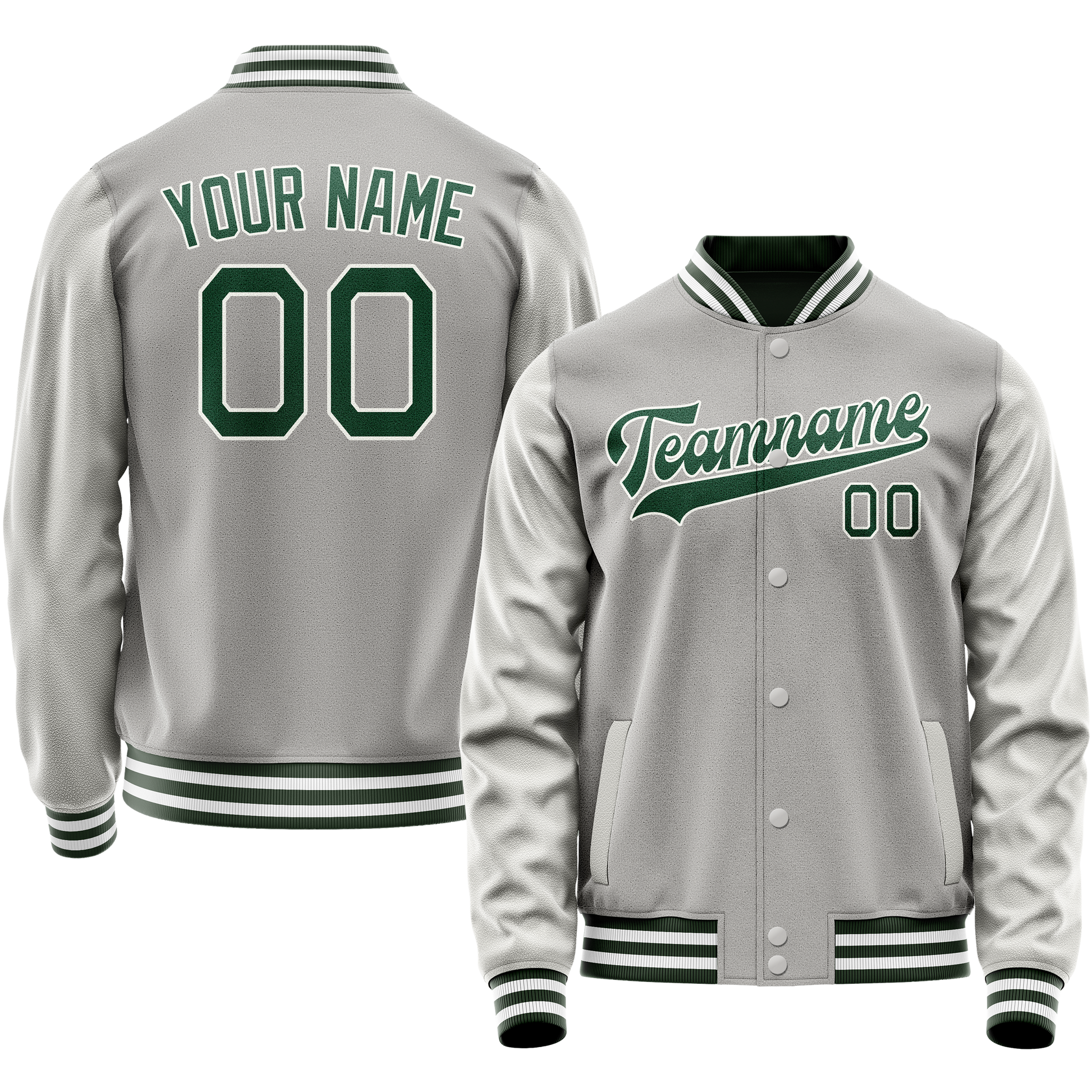 Custom Gray Kelly-Green Solid Color Varsity Letterman Jacket JA02240617YH162