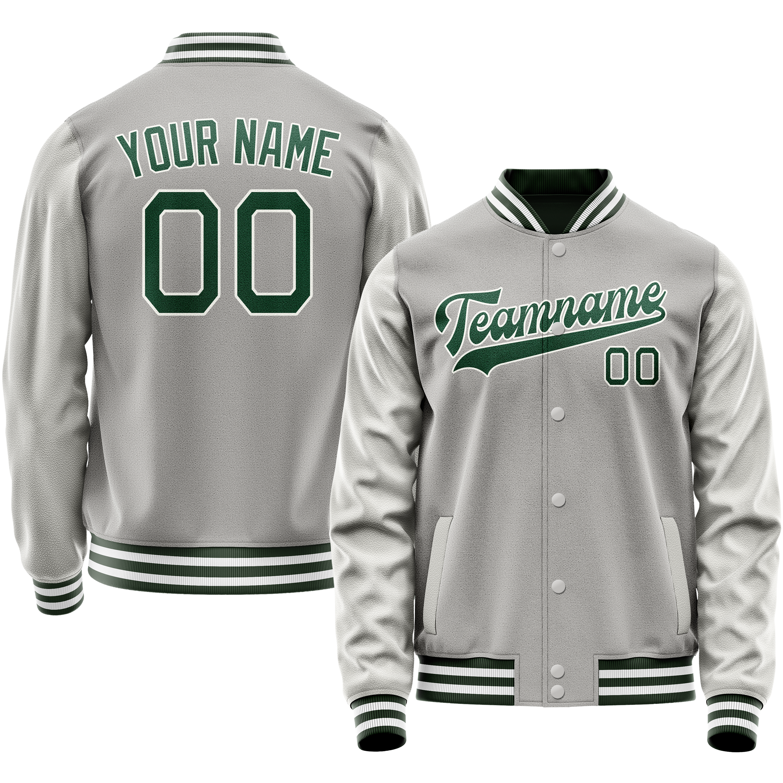 Custom Gray Kelly-Green Solid Color Varsity Letterman Jacket JA02240617YH162