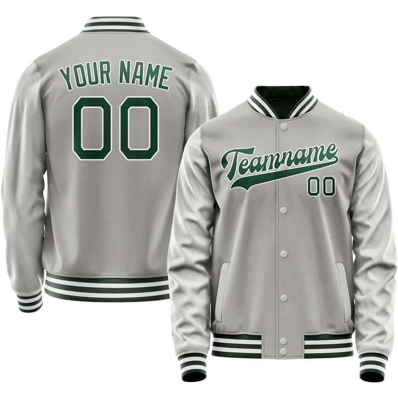 Custom Gray Kelly-Green Solid Color Varsity Letterman Jacket JA02240617YH162