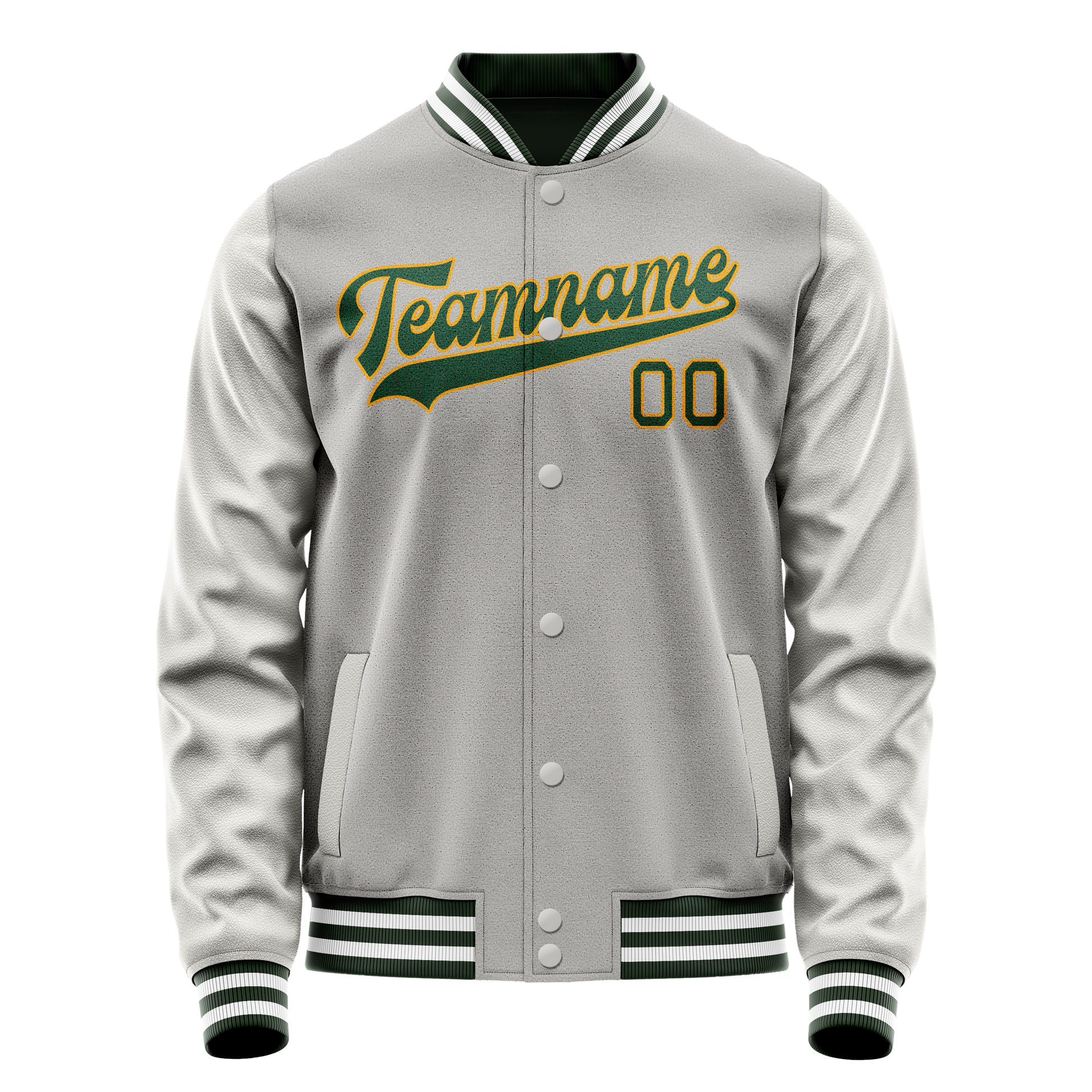 Custom Gray Kelly-Green Solid Color Varsity Letterman Jacket JA02240617YH165