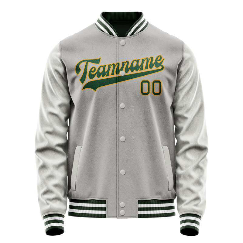 Custom Gray Kelly-Green Solid Color Varsity Letterman Jacket JA02240617YH165